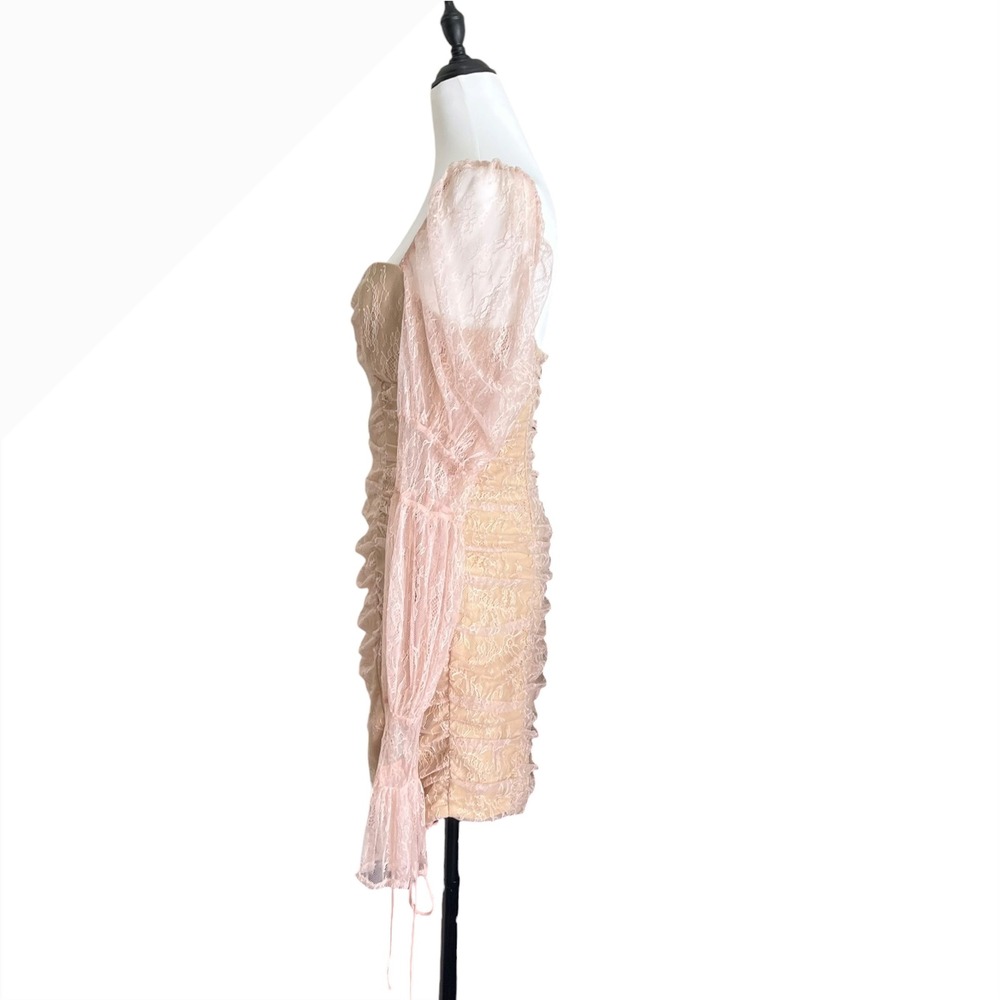 Michael Costello x REVOLVE Isadora Mini Dress Women's Large Blush Lace Ruched - Picture 4 of 10
